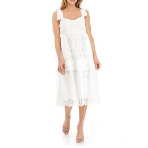 White Eyelet Midi Sundress Womens Dr 10 White Eyelet Dress Cotton Cute Girly Tie